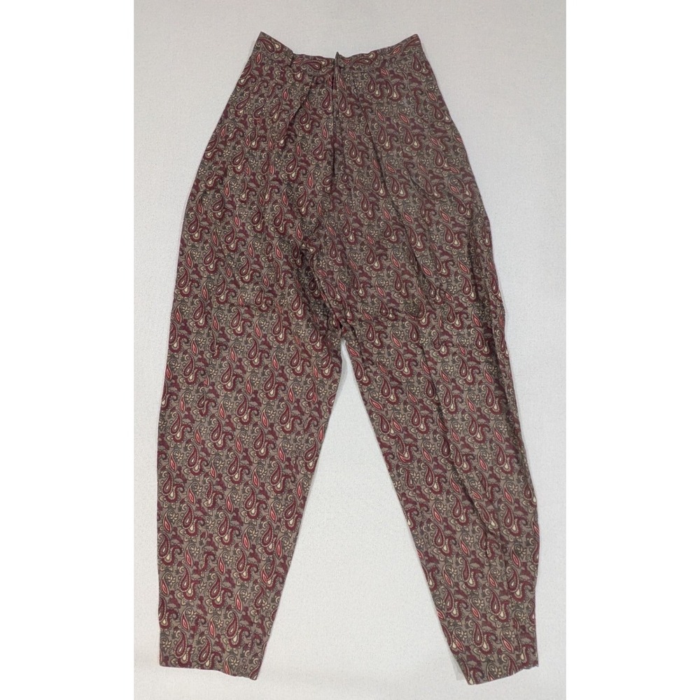 Vintage Paisley Tapered Pants Women Size 4 Burgundy High Waist Pleated Boho 90s